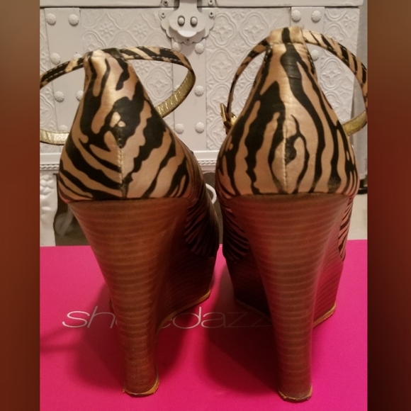 Satin Metallic Tiger Print Wedges - Picture 4 of 5